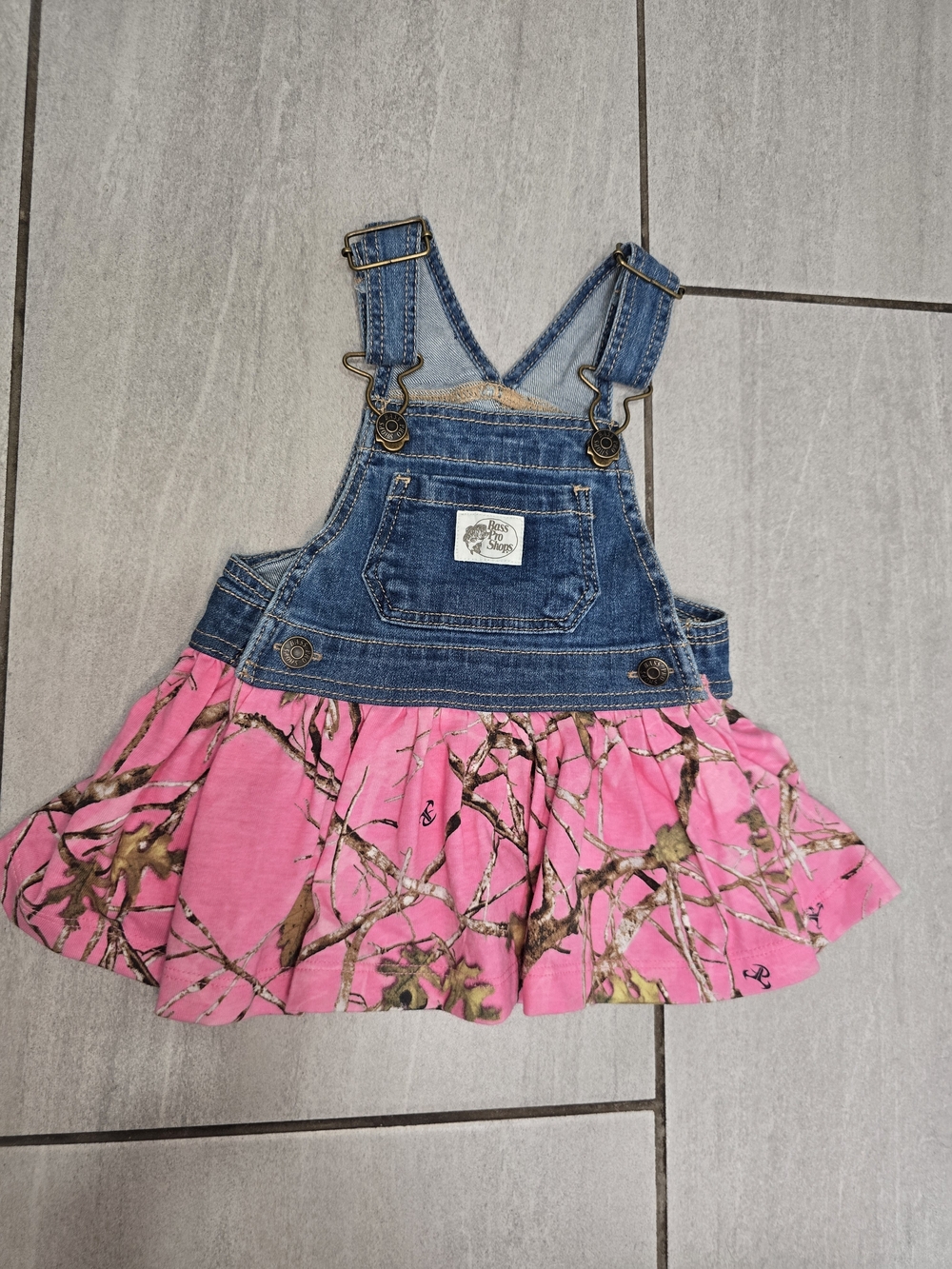 Bass Pro Shops Pink Camo Denim Overall Dress Toddler 3M